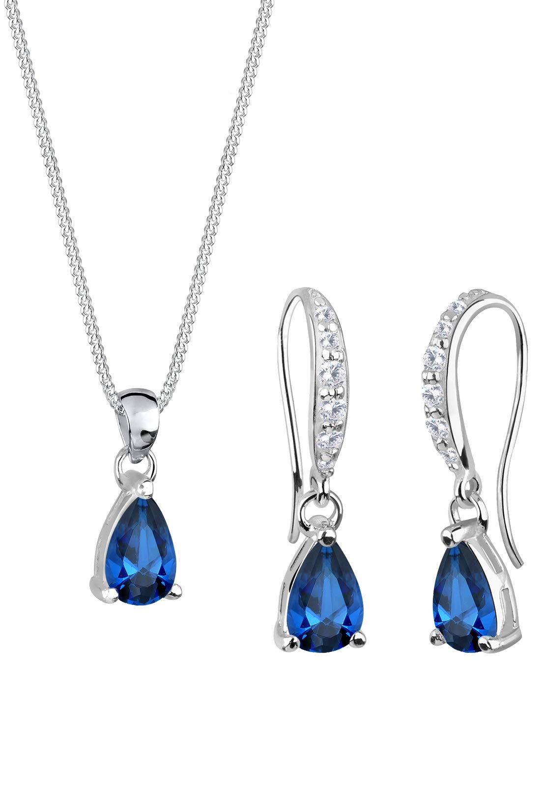 Elli Women's 925 Sterling Silver Xilion Cut Cubic Zirconia and Blue Crystal Pendant Necklace of Length 45 cm with Drop Earrings