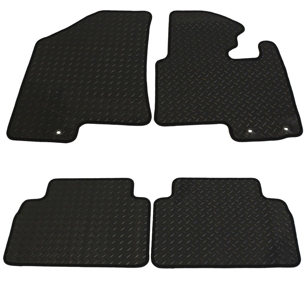 JVL 2223R Fully Tailored Rubber Car Mat Set with 3 Ring Clips - 4 Pieces, Black