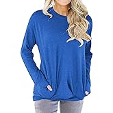 RJXDLT Womens Crewneck Long Sleeve Sweatshirts Casual Pullover Tops Loose Shirt with Pockets