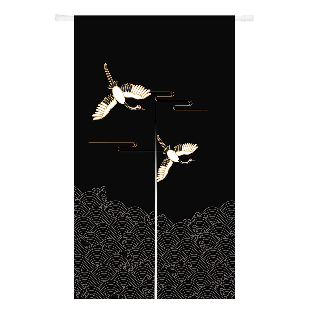 Ofat Home Japanese Noren Dark Blue Traditional Painting Tapestry Red Crowned Crane Curtain for Kitchen Bistro Partition Shading 33.5"x 59"