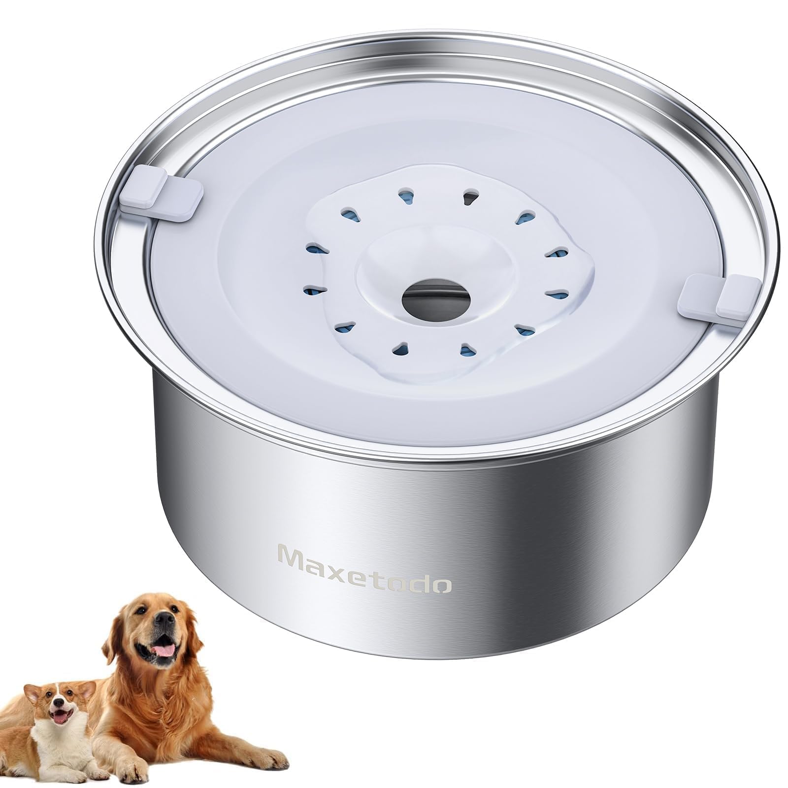 Maxetodo 4L Non-Spill Dog Water Bowl 304 Stainless Steel,Splash-Proof,Anti-Drip Design for Home,Car,and Outdoor Use