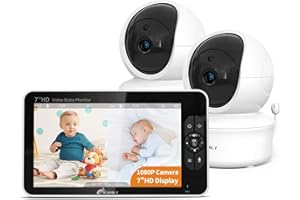 IFAMILY 7" Large Split Baby Monitor with 2 HD Cameras and Audio, 1080P HD Video Baby Monitor No WiFi, 30hr Battery,Hack Proof, Remote Control,VOX Mode, Auto Night Vision, Built in Lullabies n White Noise