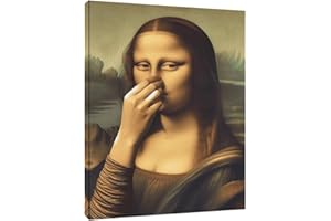 Framed Funny Mona Lisa Bathroom Posters Wall Art Humor Amusing Toilet Arts Pinching Nose Mona Lisa Posters Pictures Print for