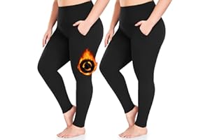 FULLSOFT 2 Pack Women's Plus Size Fleece Lined Leggings with Pockets-Thermal Stretchy 1X-4X Yoga Pants for Winter Workout