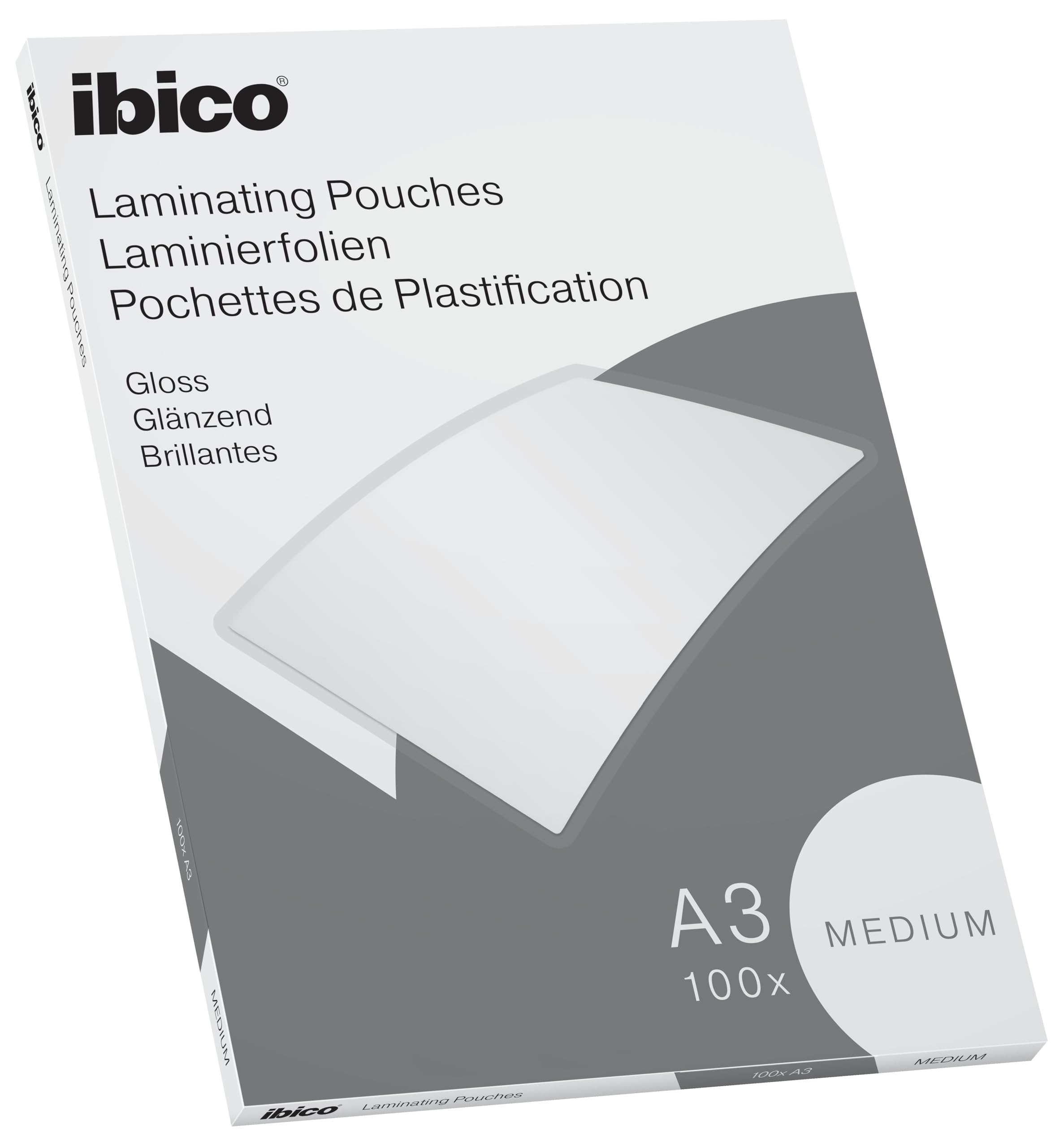 Ibico Basics A3 Laminating Pouches, Medium Weight, High Document Protection & Durability, Pack of 100, Gloss Finish, Crystal Clear, 627312