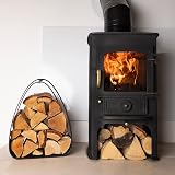 Charles Bentley Log Holder Black Matte Iron Larch Fireplace Wood Storage 6KG view 2