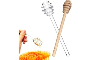 2 Pcs Honey Dipper Sticks - Wooden and Glass Honey Dipper, 6 inch Honeycomb Stick, Honey Stirrer Stick for Honey Jar Dispense