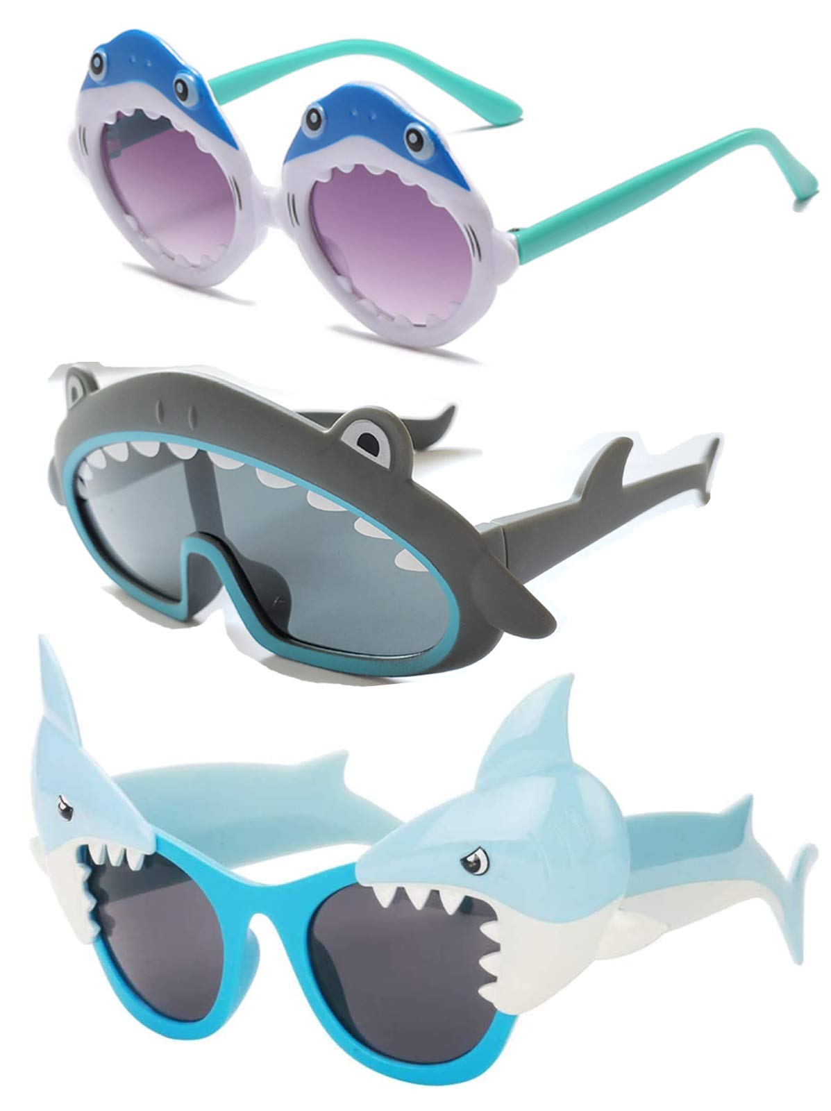 Photo 1 of FANCYKIDS Shark Sunglasses Eyeglasses Novelty Funny Costume Sunglasses for Boys Girls Birthday Photo Props Sea Ocean Theme Party Decoration Toys 3 PAIRS