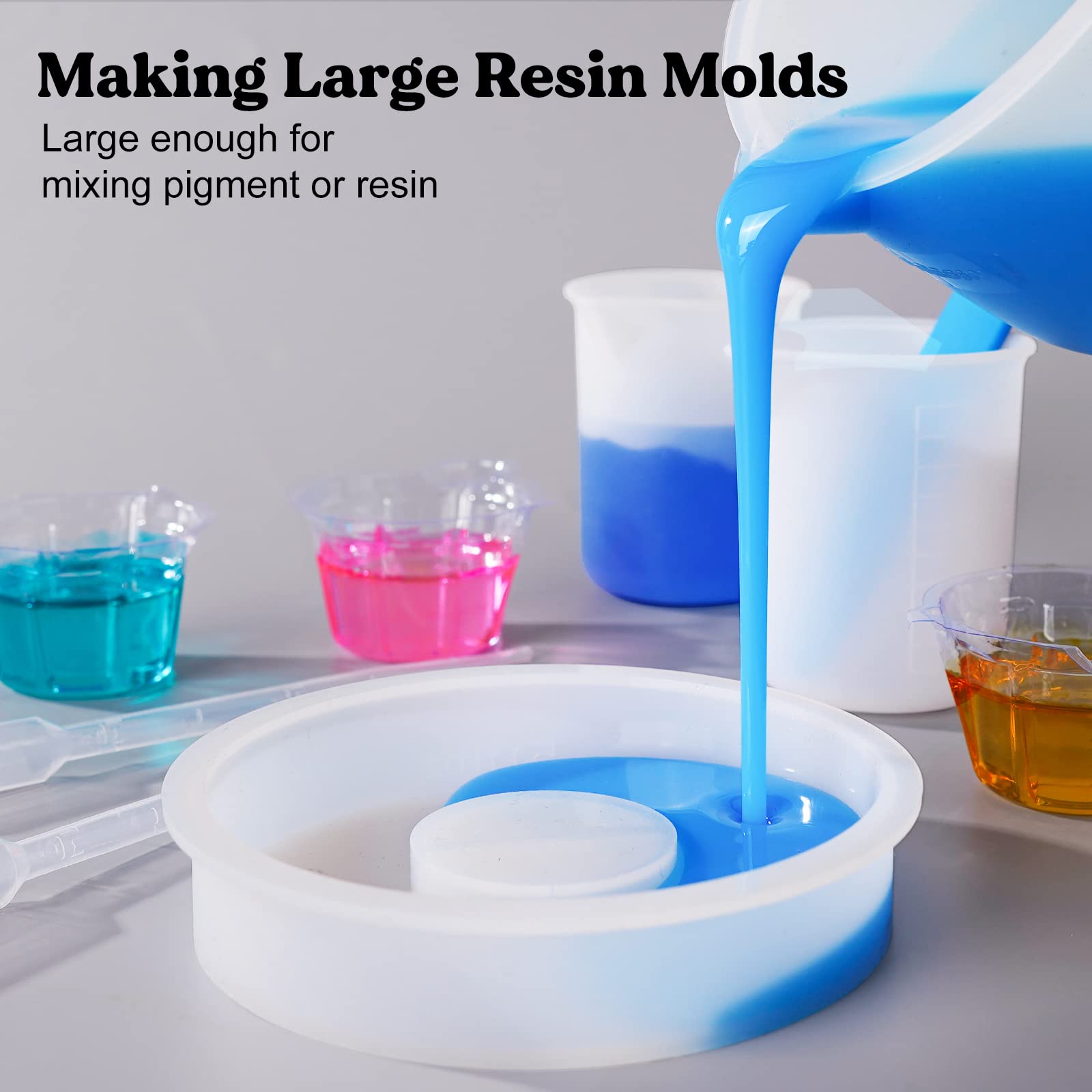 LET'S RESIN Silicone Measuring Cups for Resin Supplies, 600ml/20oz&100ml Thickening&Non-Stick Resin Mixing Cup kits, Silicone Cups for resin mold，Easy to Clean