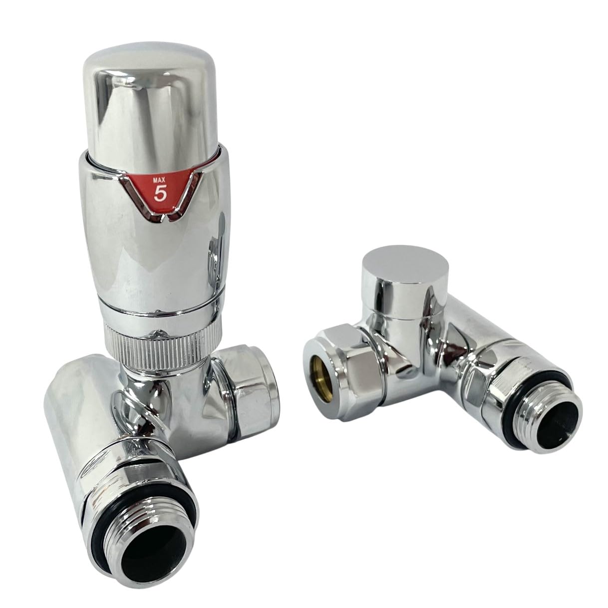 Greened House Lincoln Dual Fual Thermostatic Angled TRV Towel Rail Valve with Corner Lockshield Electric and Central Heating Valve