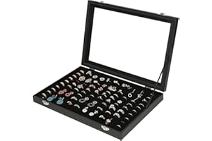 OSPNIEEK Ring Jewelry Organizer Box, 100 Slot Rings Display Storage Case Earring Showcase - Black Velvet Jewelry Stand Holder