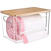 Hiitytin Trash Bag Dispenser, Trash Bag Holder Dispenser with Bamboo Top, Extra Large Garbage Bags Holder Organizer Under Sink for Kitchen, Pantry, Laundry Room