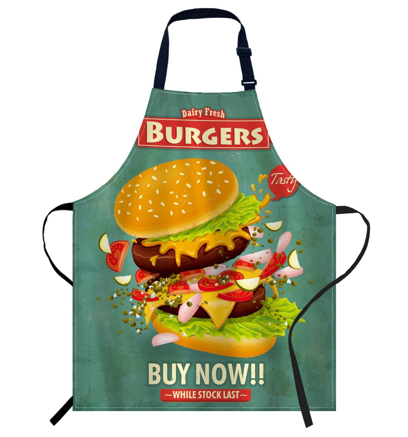 Smooffly Vintage Burger Poster Apron - Unisex Adjustable Bib Apron for Home Kitchen, Restaurant, Coffee House — image 1