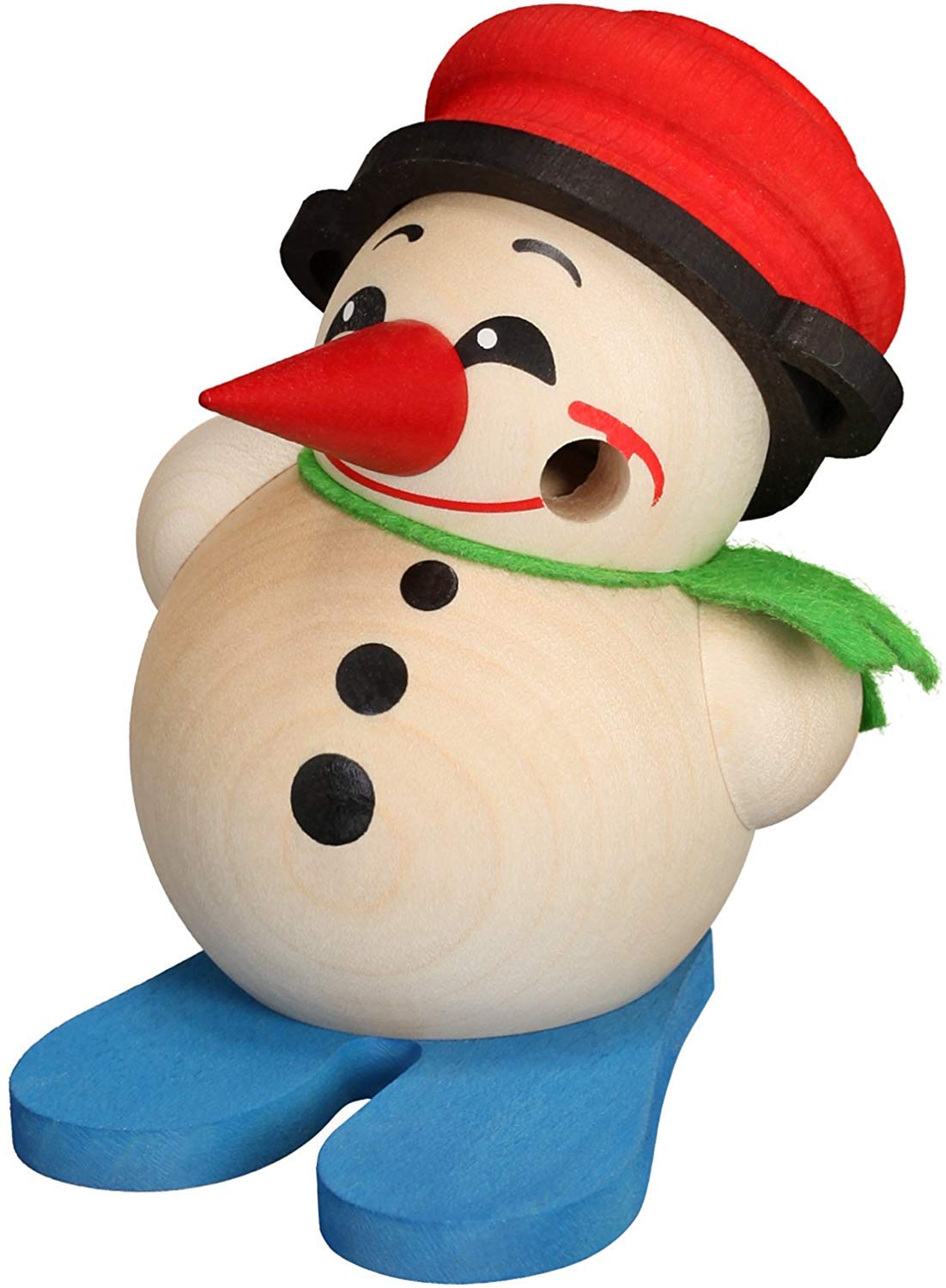 Seiffener Volkskunst German incense smoker Cool-Man with ski and red pot, height 9 cm / 4 inch, original Erzgebirge