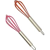 Mini Whisks 6 inch 2Pcs Stainless Whisk+silica gel, Hand Egg Mixer for Flour Cake Egg, Kitchen Cooking Baking Use Whisk
