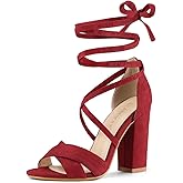 Allegra K Women Crisscross Front Block Heeled Lace Up Red Sandals - 7.5 M US