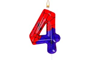 AEDNX Red Blue Number Candles 0-9 - Cartoon Spider Design Cake Topper for 1st 2nd 3rd Birthday Party Decor - Safe Quick-Melt Wax Kids Boys Girls (Spider, 4)