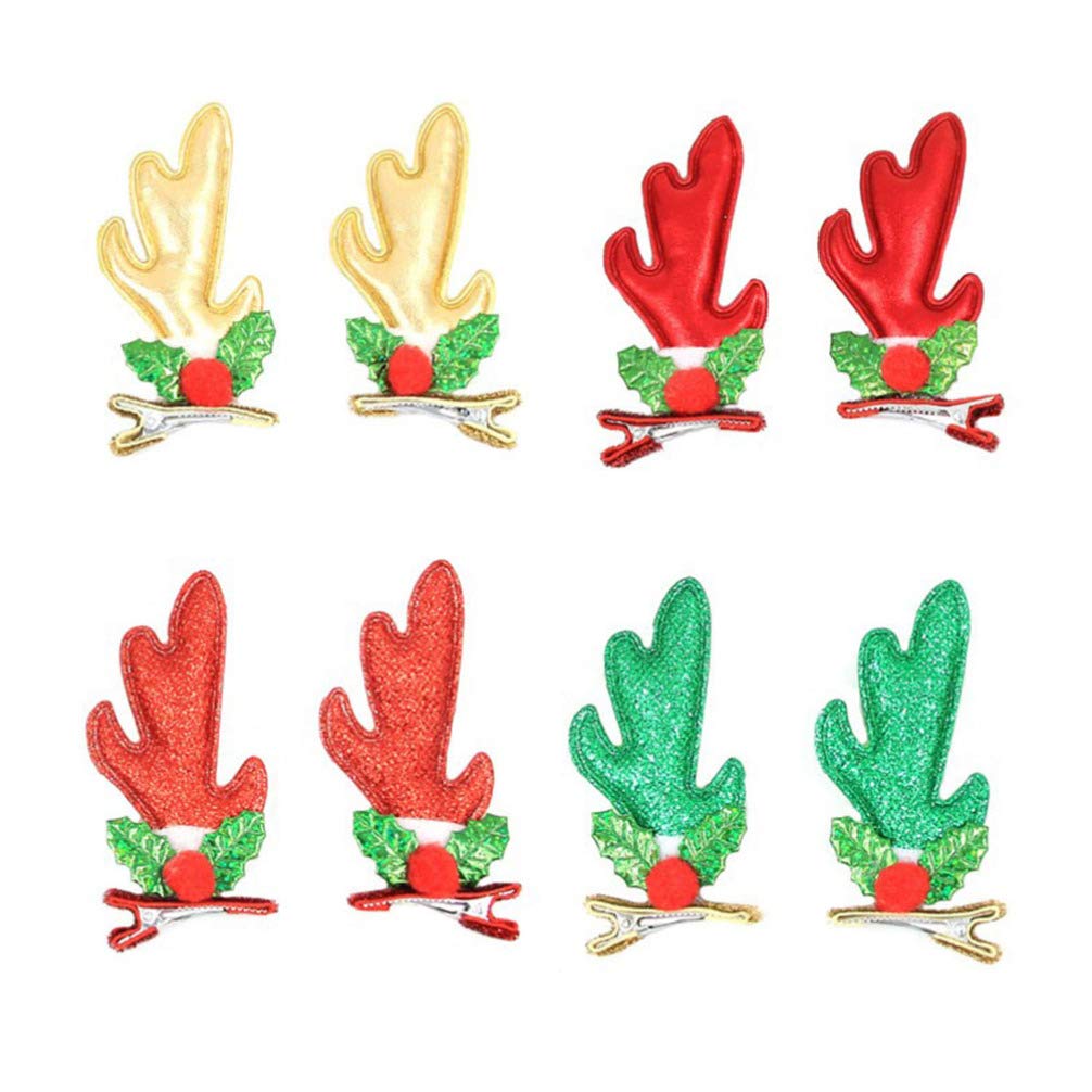 Lurrose Christmas Reindeer Hair Clips Reindeer Antler Hairpins Glitter Fawn Horn Headdress Headwear Headpiece Xmas Holiday Party Decoration Cosplay Hair Accessories