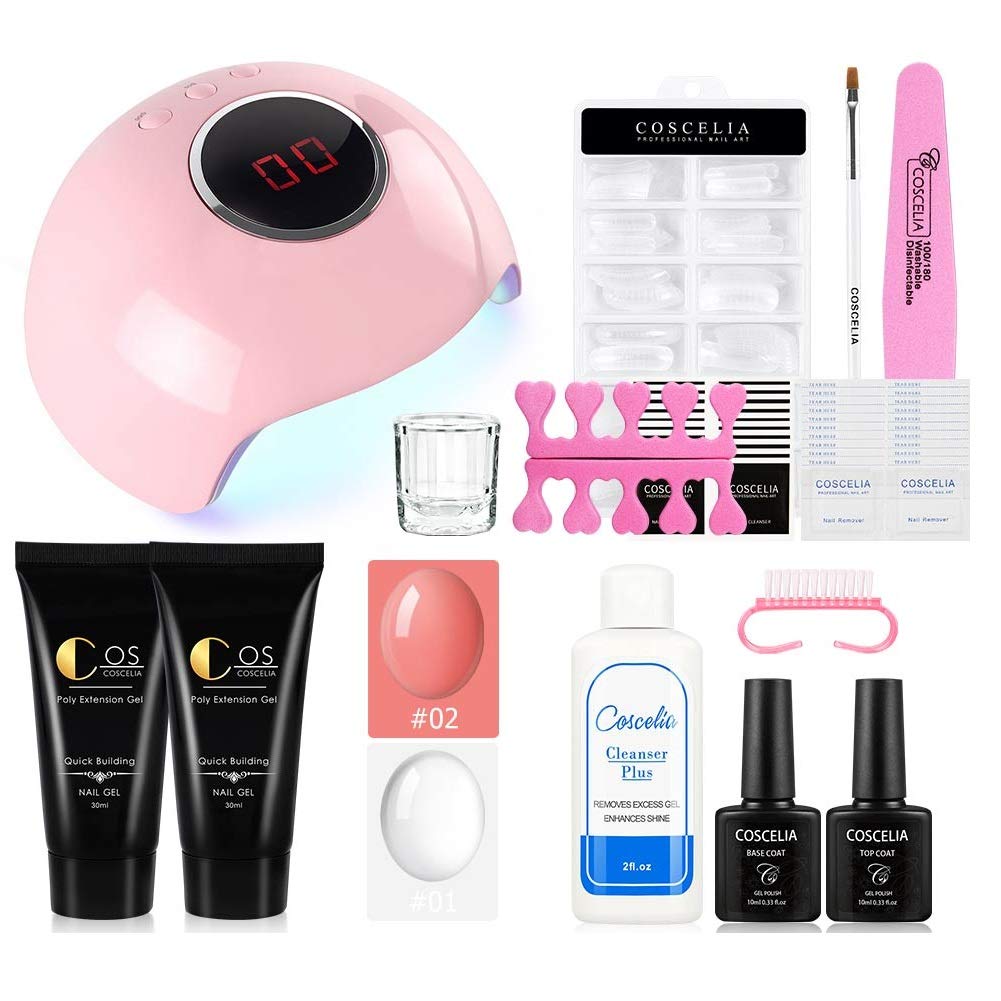 Saint-Acior Extension Builder Poly Nail Gel Lamp Kit 2 Colors 24W UV Lamp LED Nail Dryer 10ml Soak Off Top Coat Base Coat Nail Art Kit Manicure Nail Tools Nail Salon Set