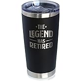 The Legend Has Retired - Insulated Coffee Tumbler Cup with Sliding Lid - Stainless Steel Insulated Mug - Funny Retirement Gifts for Boss or Coworkers - Black