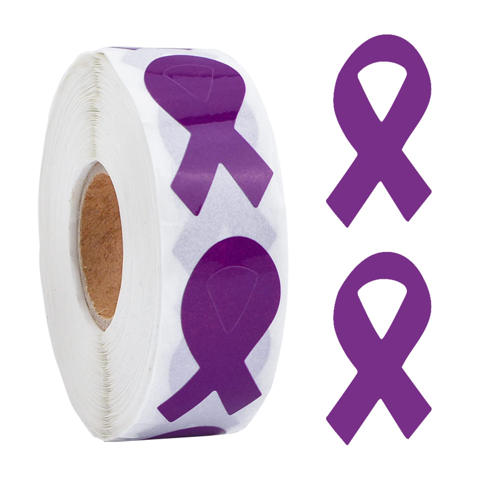WANDIC Lavender Ribbon Sticker, 500 Pcs Awareness Stickers Labels Roll Purple Infantile Spasms Vulvar Cancer Awareness Ribbon Package Sealing for Event Letter — image 1