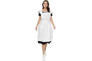 LilMents Long Midi Adjustable Ruffle Apron with Pockets, Small to Plus Size Ladies