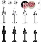 BodyAce 16G Spike Flact Back Earrings Cartilage Lip Rings, Stainless Steel Daith Helix Tragus Studs, Rook Lobe Lip Piercing for Women Men