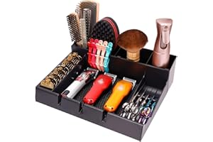 IEBARBER Stylist Tool Box Organizer,Clipper Professional Station Salon Clippers Portable Notches with Scissors Storage Case Organizer Tray Tools Hair for Barber Keeper Trimmer Holder Haircut Razor (Black)