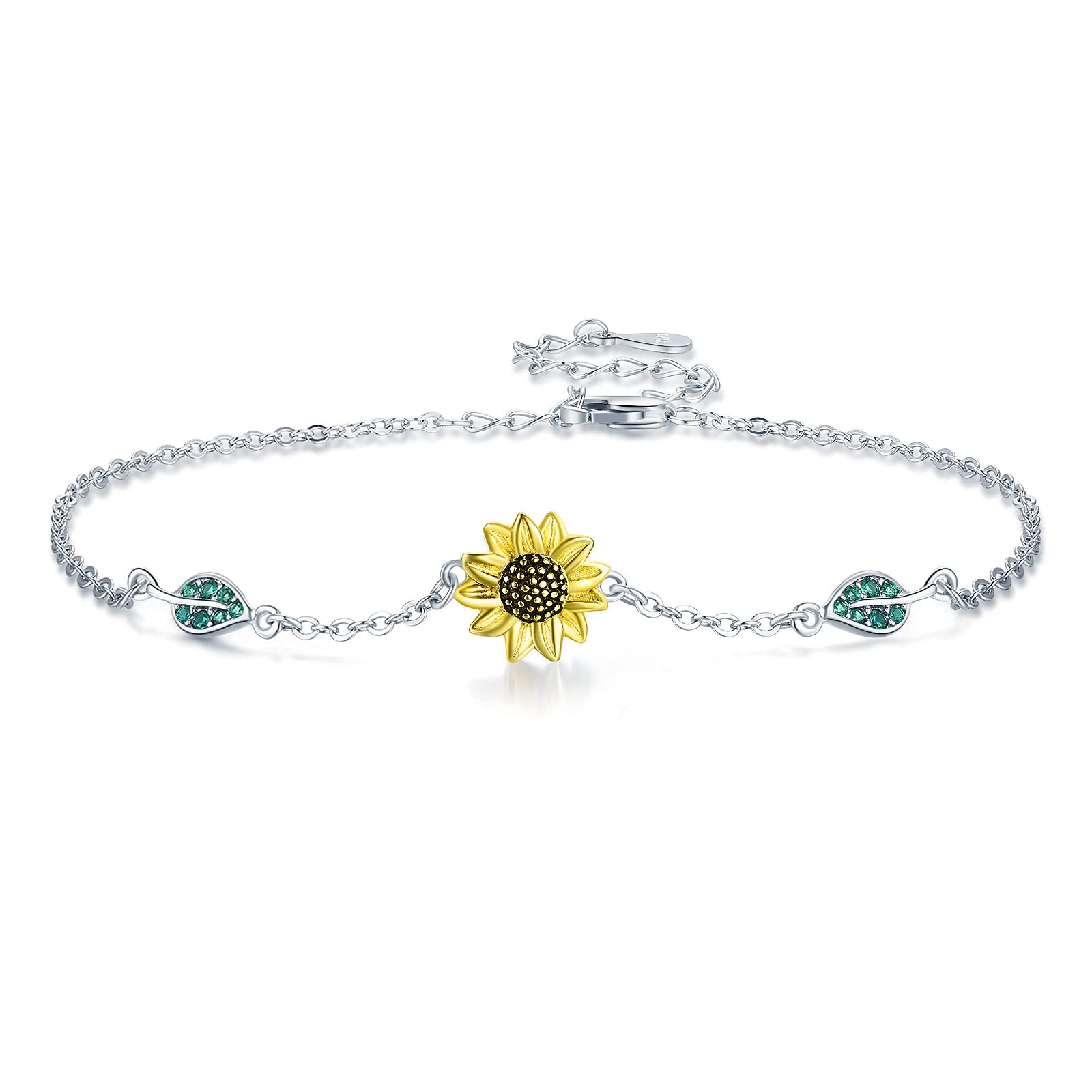 SOESON Sunflower Bracelets 925 Sterling Silver Cubic Zirconia Bracelet Adjustable Bracelet Jewellery Christmas Birthday Gifts for Women Daughter Mom Sisters Wife Friend