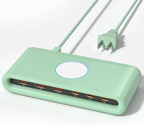 VPSUN 145W USB C Charging Station for Multiple Devices,6 Port USB C Hub Charger,Multi USB Charger Block for Laptop MacBook,HP,iPad,iPhone,Samsung,(Green, 145w)
