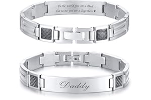Hisatan Fathers Bracelet Gifts for Dad, Personalized Adjustable Stainless Steel Bracelets for Men, Masculine Carbon Fiber Link Mens Daddy Bracelet Birthday Wristband Gift from Daughter Son Wife