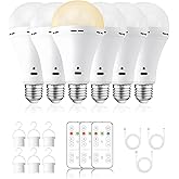 Scheinenda USB Rechargeable Light Bulbs with Remote and Timer, 3 Color Temperatures Dimmable Battery Operated Light Bulb, A21 2000mAh Battery Powered LED Bulb for Power Outage Camping, 6 Pack