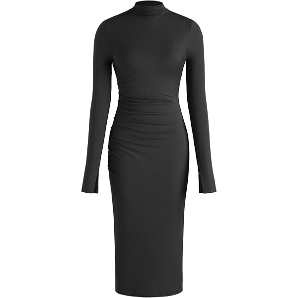 Amazon.com: CIDER Women's Long Sleeve Maxi Dress Asymmetrical Ruffle Hem  Bodycon Evening Party Dress Brown : Clothing, Shoes & Jewelry
