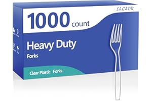 SACATR 1000 Count Plastic Forks Heavy Duty, Plastic Silverware Clear Forks, Premium Disposable Forks Bulk, BPA-Free, Heat Resistant, Suitable for Parties, Events and Everyday Use