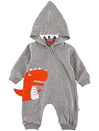 Teeker Unisex Hoodie Jumpsuit Cotton Onesies Long Sleeve Baby Body Suit Dinosaur Print