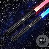 Lightsaber, 2 in 1 Dueling Lightsaber 4 Modes 15 RGB Colors,Metal Hilt Type-C Rechargeable,Realistic Strikes&Background Sound Effects, for Kids Halloween Cosplay Gifts,2 Pack (Black)