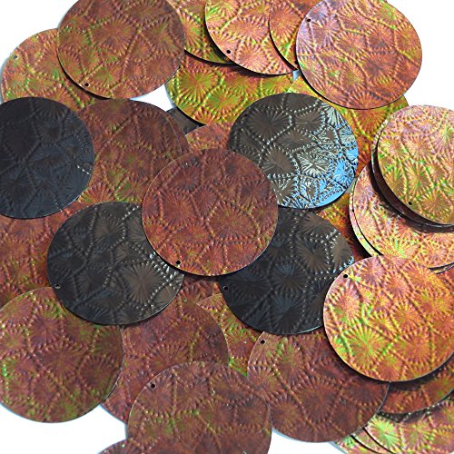 Sequin Bronze Gold Iridescent Brown Round 1.5 inch Tooled Leather Effect Couture Loose Paillettes. Made in USA.