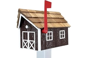 Peaceful Classics Amish Cedar Roof Wooden Mailbox with Window & Door Trim, Mailboxes for Outside, Handcrafted Outside Mailboxes, Post Mount Residential Mailboxes - (Brown & White, Wood)