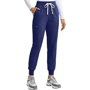 Eadflie Womens Scrub Pants, Mid-High Rise Jogger Yoga Scrub Pants 7 Pockets | Cargo Jogger Bottoms, Relaxed Fit, Ribbed Cuffs