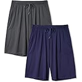 DAVID ARCHY Mens Pajama Shorts Bamboo Rayon Sleep Shorts Soft Comfy Breathable Lounge Pants with Pockets 2 Pack