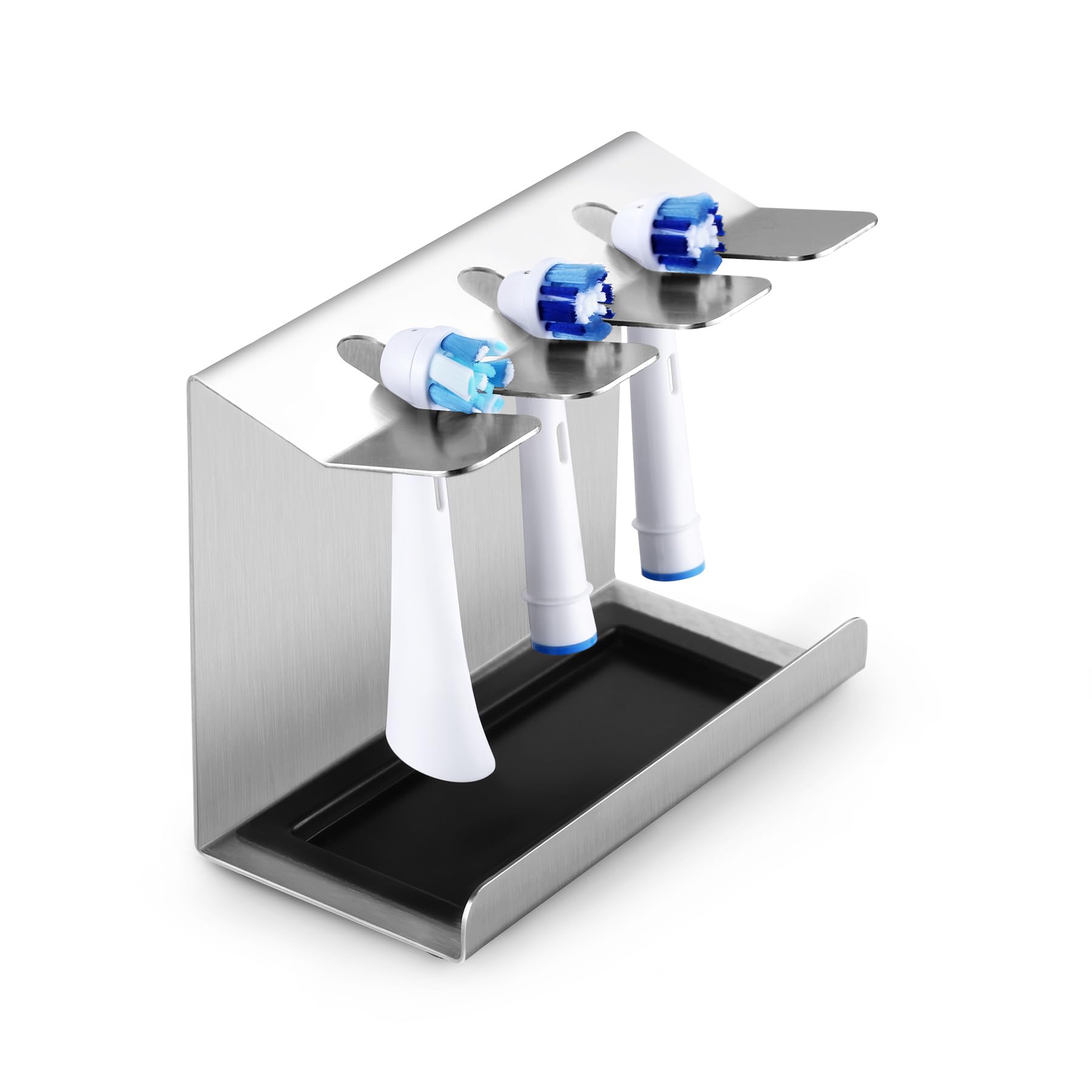 Siegvoll Stainless Steel Toothbrush Holder for Oral-B, iO, Philips Sonicare, etc. Toothbrush Holder with Collection Tray Brush Head Holder for 3 Electric Toothbrush Heads