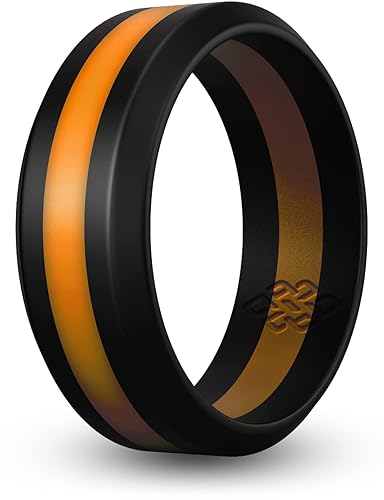 Knot Theory Orange Striped Silicone Ring for Men Women 8mm