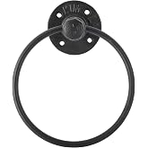 1 Pack Industrial Pipe Towel Ring, Farmhouse Pipe Hand Towel Holder | Matte Black Industrial Pipe Towel Rack, Wall Mounted Bathroom Hardware, Rustic Towel Ring for Bathroom