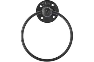 HighFree Industrial Pipe Hand Towel Rack Ring, Round Wall Mounted Metal Hand Towel Holder, Farmhouse Hand Towel Ring for Bathroom, Kitchen, Black (1)