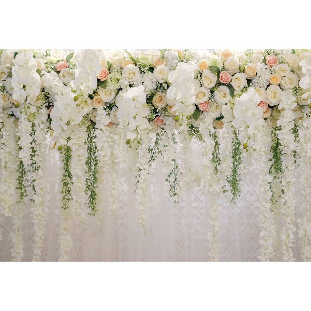 Aoihrraan 3x2m Wedding Backdrop White Blooming Flowers Green Wisteria Rose Floral Wall Photography Background Bridal Shower Proposal Party Cradle Ceremony Mother'S Day Lady Portrait Photo Props