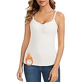 WOWENY Thermal Fleece Tank Top for Women V Neck Sleeveless Shirts Camisole Warm Base Layer Cami Vest Underwear Tops