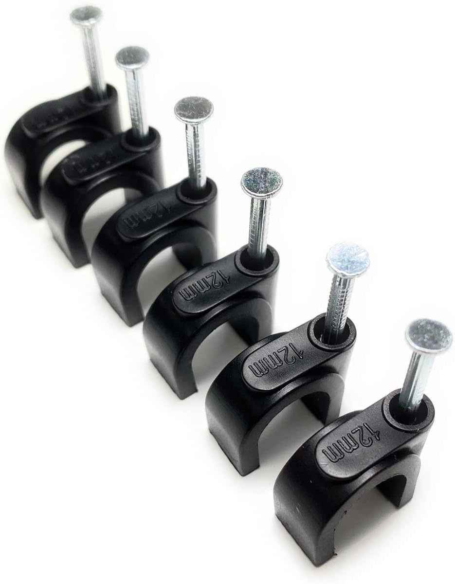 TR Cable® Pack of 50 Round Black Cable Clips with Strong Nails - Durable & Versatile, Ideal for Indoor/Outdoor Cable Management, 12mm - Image 3
