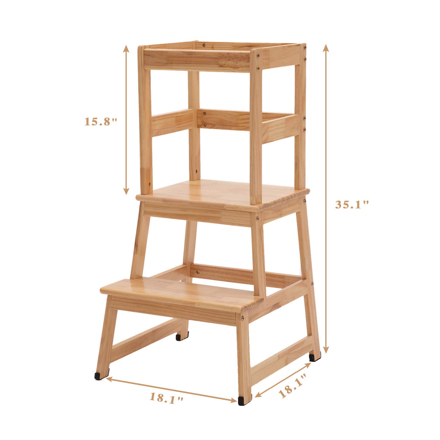 Kitchen Helper Step Stool for Kids and Toddlers with Safety Rail Children Standing Tower for Kitchen Counter, Mothers' Helper Kids Learning Stool, Solid Wood Construction (Natural) : Baby