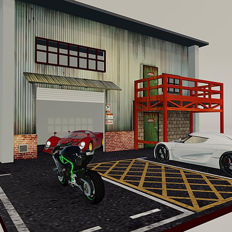 1:64 Scale Diorama US Garage Scene Light-up 3D Build for Car Model Parking Lot