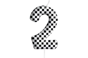 AXBMM Racing Cars Themed Birthday Candle Number 2 Checkered Candle Birthday Party Decoration Cake Topper for Racing Car Party Decoration Theme Party Supplies (Number 2)